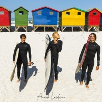 Surfeurs devant les cabanes de plage