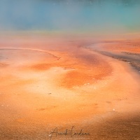 Parc Yellowstone: zone du Grand prismatic. La couleur orange est due à la présence de caroténoïdes produits par des bactéries pour se protéger du soleil