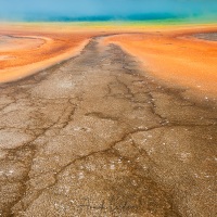 Parc Yellowstone: zone du Grand prismatic. La couleur orange est due à la présence de caroténoïdes produits par des bactéries pour se protéger du soleil