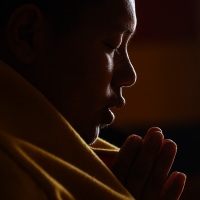 Thiksey: :moine à la prière du matin