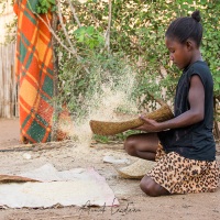 scène de vie dans un village: Tri du riz