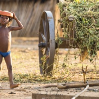 Scène de vie dans un village:  jeu d'enfant