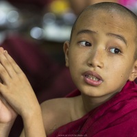 Jeune moine pendant la prière avant le repas